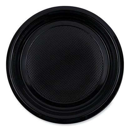 Hi-Impact Plastic Dinnerware, Plate, 9" dia, Black, 500/Carton