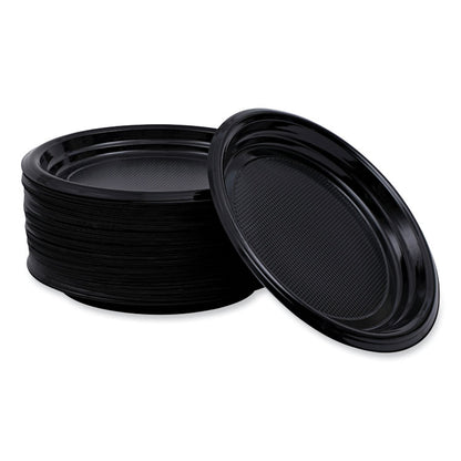 Hi-Impact Plastic Dinnerware, Plate, 9" dia, Black, 500/Carton