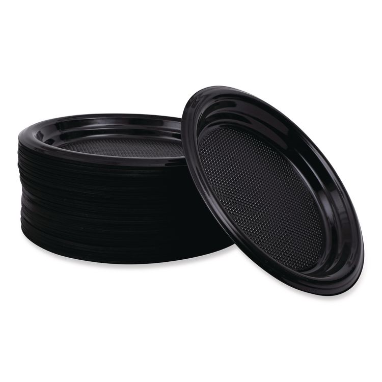 Hi-Impact Plastic Dinnerware, Plate, 6" dia, Black, 1,000/Carton