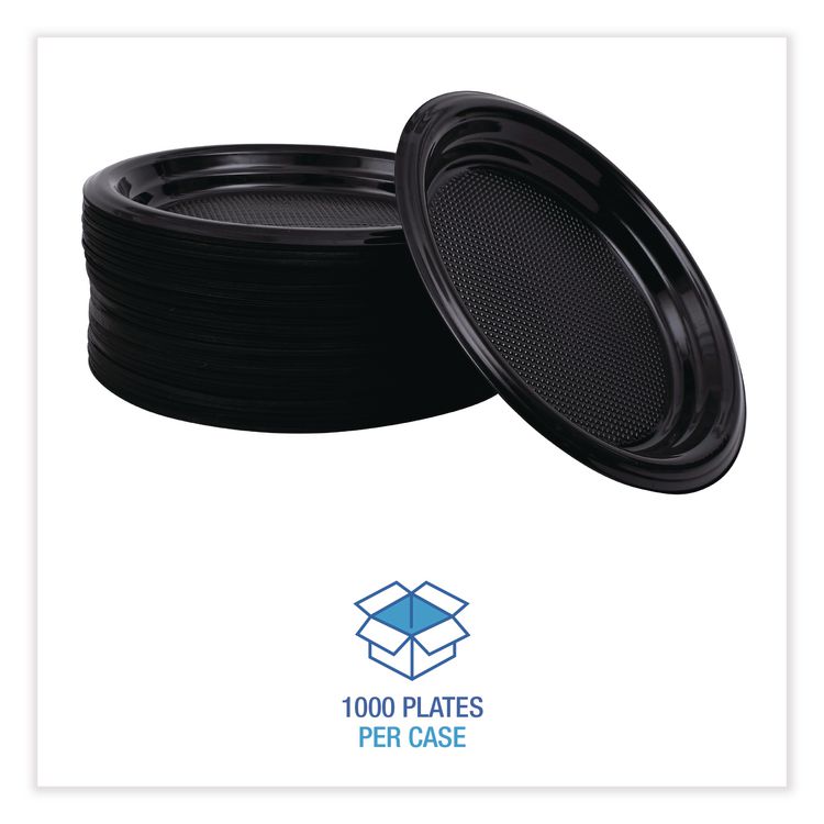 Hi-Impact Plastic Dinnerware, Plate, 6" dia, Black, 1,000/Carton