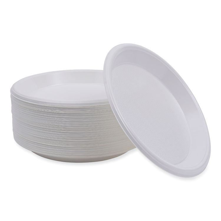 Hi-Impact Plastic Dinnerware, Plate, 10" dia, White, 500/Carton