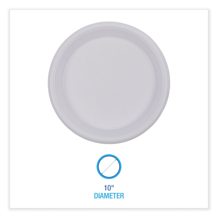 Hi-Impact Plastic Dinnerware, Plate, 10" dia, White, 500/Carton