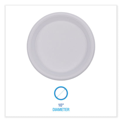Hi-Impact Plastic Dinnerware, Plate, 10" dia, White, 500/Carton