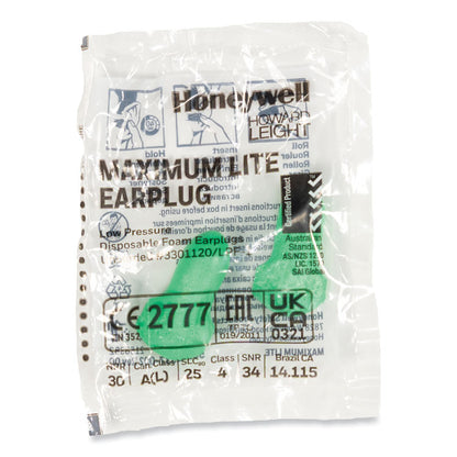 MAXIMUM Lite Single-Use Earplugs, 30 dB NRR, One Size Fits Most, Green Bell/T-Shaped Plugs, 200/Box