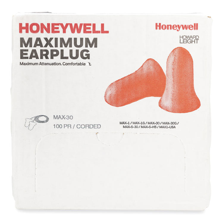MAXIMUM Single-Use Earplugs, Corded, 33 dB NRR, One Size Fits Most, Coral Bell/T-Shaped Plugs, 100/Box