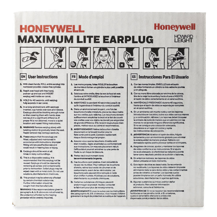 MAXIMUM Lite Single-Use Earplugs, Corded, 30 dB NRR, One Size Fits Most, Green Bell/T-Shaped Plugs, 100/Box
