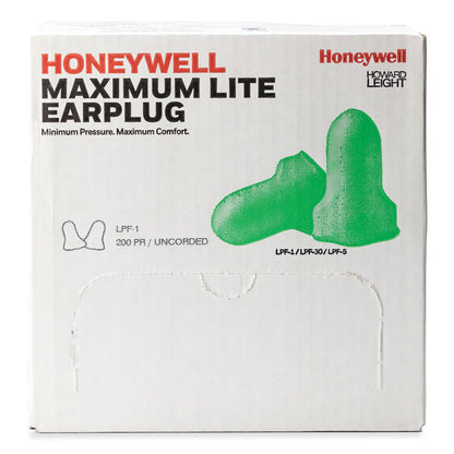 MAXIMUM Lite Single-Use Earplugs, 30 dB NRR, One Size Fits Most, Green Bell/T-Shaped Plugs, 200/Box