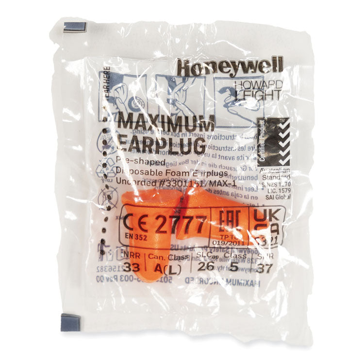 MAXIMUM Single-Use Earplugs, 33 dB NRR, One Size Fits Most, Coral Bell/T-Shaped Plugs, 200/Box