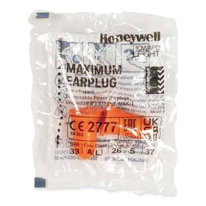 MAXIMUM Single-Use Earplugs, 33 dB NRR, One Size Fits Most, Coral Bell/T-Shaped Plugs, 200/Box