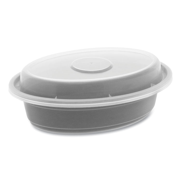 Newspring VERSAtainer Microwavable Containers, Oval, 8 oz, 5.7 x 4 x 1.5, Black/Clear, Plastic, 150/Carton