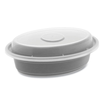 Newspring VERSAtainer Microwavable Containers, Oval, 8 oz, 5.7 x 4 x 1.5, Black/Clear, Plastic, 150/Carton