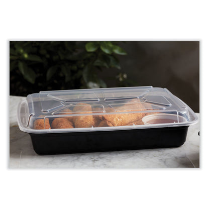 Newspring VERSAtainer Microwavable Containers, Rectangular, 58 oz, 11.5 x 8.5 x 2.5, Black/Clear, Plastic, 150/Carton