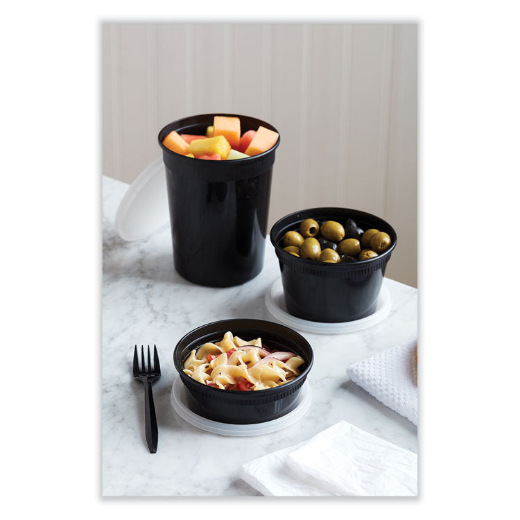 Newspring DELItainer Microwavable Container, 8 oz, 4.7 x 4.7 x 1.8, Black/Clear, Plastic, 240/Carton