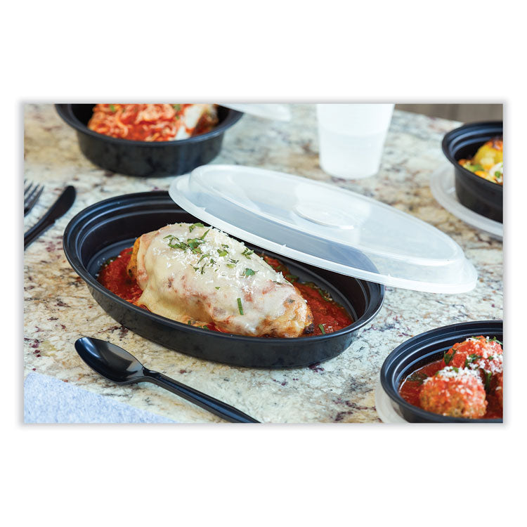 Newspring VERSAtainer Microwavable Containers, Oval, 6 oz, 5.7 x 4 x 1.5, Black/Clear, Plastic, 150/Carton
