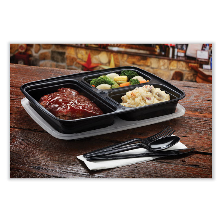 Newspring DELItainer Microwavable Container, 32 oz, 7.57 x 9.9 x 2.1, Black/Clear, Plastic, 150/Carton