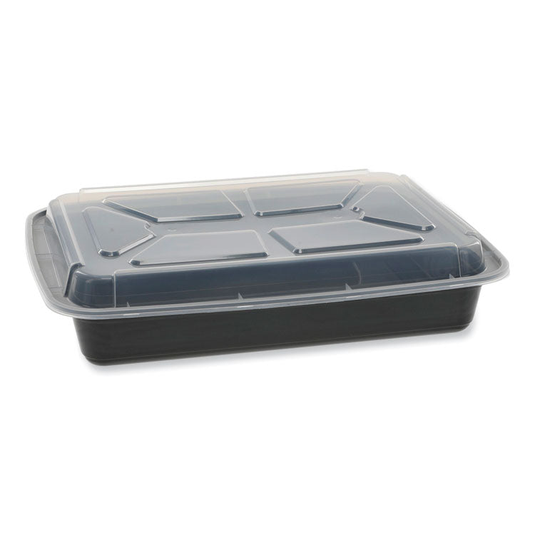 Newspring VERSAtainer Microwavable Containers, Rectangular, 58 oz, 11.5 x 8.5 x 2.5, Black/Clear, Plastic, 150/Carton