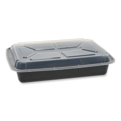 Newspring VERSAtainer Microwavable Containers, Rectangular, 58 oz, 11.5 x 8.5 x 2.5, Black/Clear, Plastic, 150/Carton