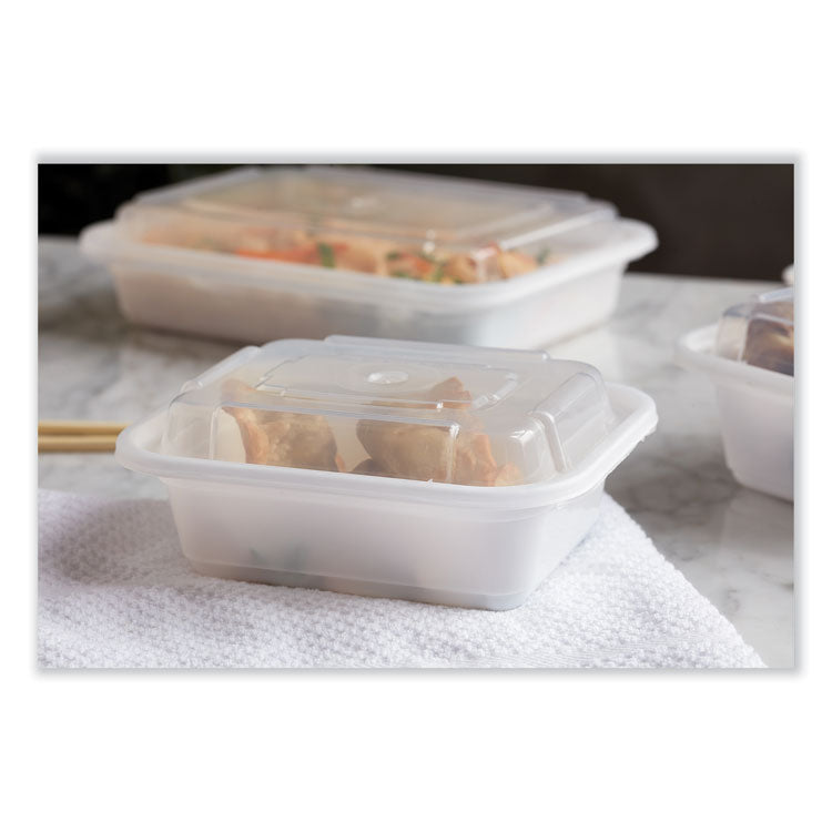 Newspring VERSAtainer Microwavable Containers, Rectangular, 12 oz, 5.8 x 4.6 x 2.3, White/Clear, Plastic, 150/Carton
