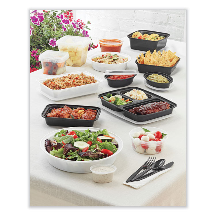Newspring VERSAtainer Microwavable Containers, Oval, 8 oz, 5.7 x 4 x 1.5, Black/Clear, Plastic, 150/Carton