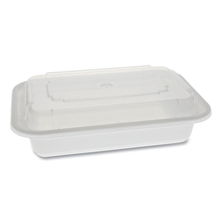 Newspring VERSAtainer Microwavable Containers, Rectangular, 16 oz, 7.4 x 5 x 2.2, White/Clear, Plastic, 150/Carton