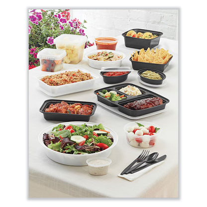 Newspring VERSAtainer Microwavable Containers, Round, 3 Compartment, 39 oz, 9.5 x 9.5 x 2.3, Black/Clear, Plastic, 150/Carton