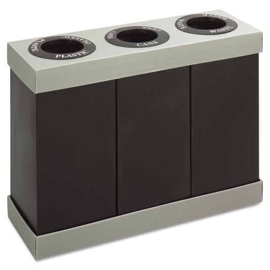 At-Your-Disposal Recycling Center, Three 84 gal Bins, Polyethylene, Black