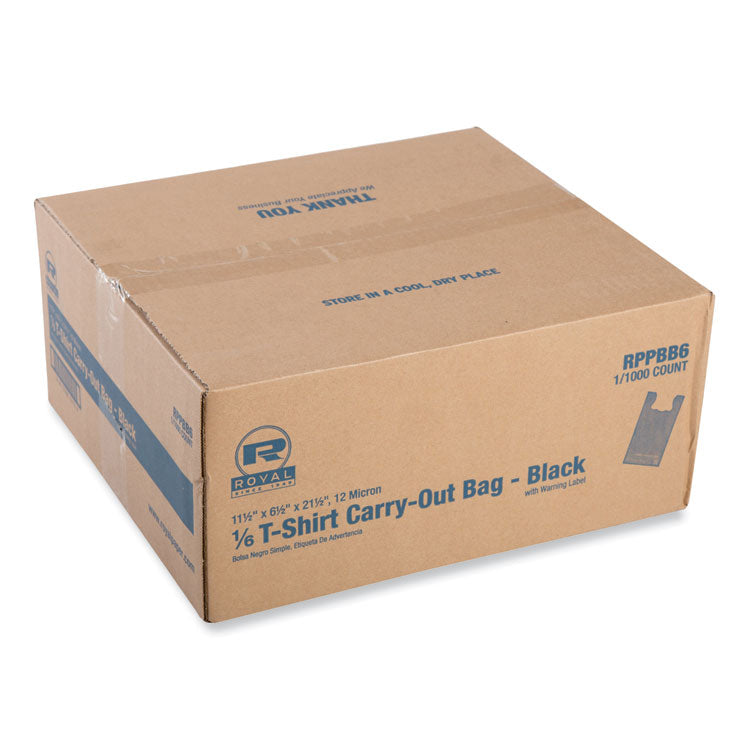 T-Shirt Bags, Cut-Out Handles, 11.5" x 6.5" x 21.5", Black, 1,000/Carton