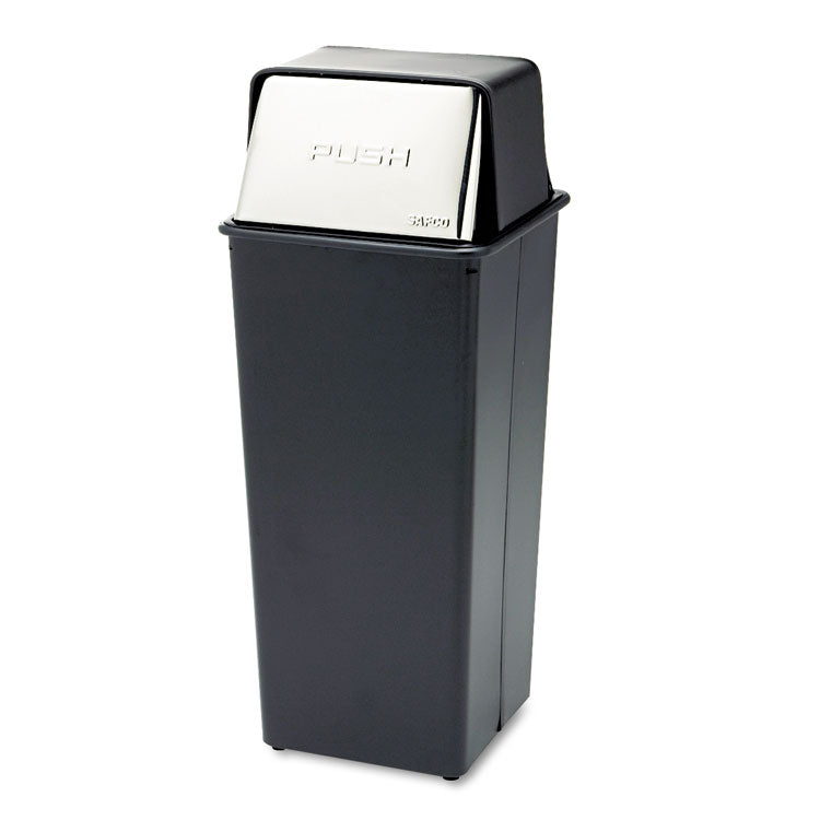 Reflections Push Top Square Receptacle, 21 gal, Steel, Black/Chrome