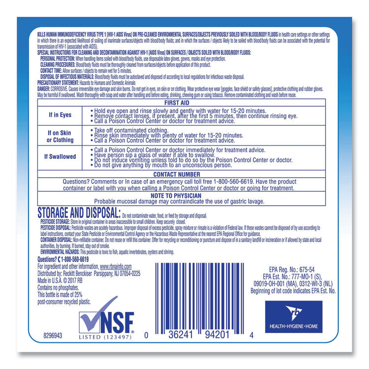 Disinfectant Heavy-Duty Bathroom Cleaner Concentrate, Fresh Lime Scent, 1 gal Bottle, 4/Carton