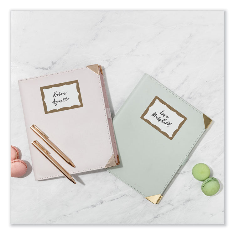 Printable Adhesive Name Badges, 3.38 x 2.33, Gold Border, 100/Pack