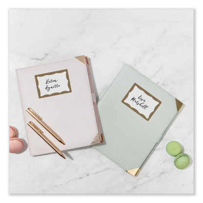 Printable Adhesive Name Badges, 3.38 x 2.33, Gold Border, 100/Pack