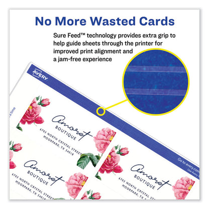 Print-to-the-Edge Microperforated Business Cards with Sure Feed Technology, Laser, 2 x 3.5, White, 8/Sheet, 20 Sheets/Pack