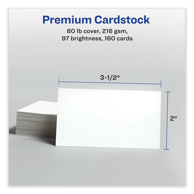 Print-to-the-Edge Microperforated Business Cards with Sure Feed Technology, Laser, 2 x 3.5, White, 8/Sheet, 20 Sheets/Pack