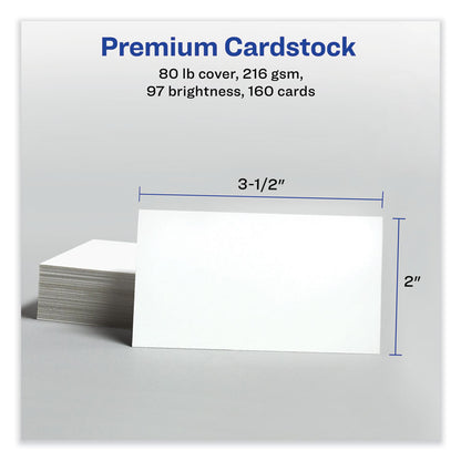 Print-to-the-Edge Microperforated Business Cards with Sure Feed Technology, Laser, 2 x 3.5, White, 8/Sheet, 20 Sheets/Pack