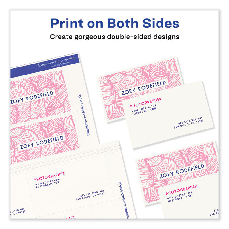 Print-to-the-Edge Microperforated Business Cards with Sure Feed Technology, Laser, 2 x 3.5, White, 8/Sheet, 20 Sheets/Pack