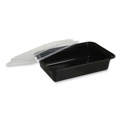 Microwavable Food Container with Lid, Rectangular, 28 oz, 8.81 x 6.02 x 2.04, Black/Clear, Plastic, 150/Carton
