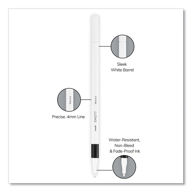 EMOTT Porous Point Pen, Stick, Fine 0.4 mm, Assorted Ink Colors, White Barrel, 10/Pack