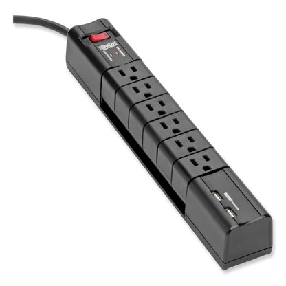 Protect It! Surge Suppressor, 6 AC Outlets/2 USB Ports, 8 ft Cord, 1,080 J, Black
