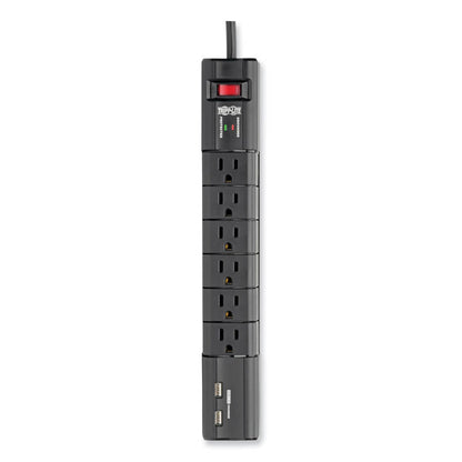 Protect It! Surge Suppressor, 6 AC Outlets/2 USB Ports, 8 ft Cord, 1,080 J, Black