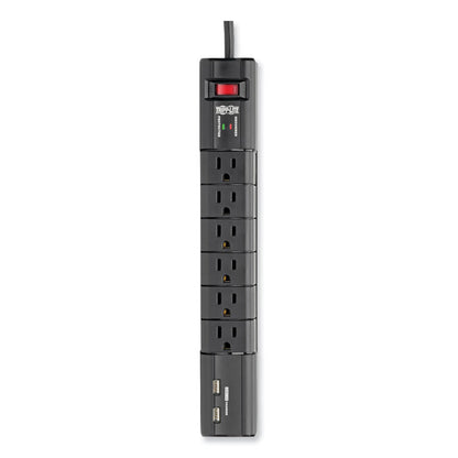 Protect It! Surge Suppressor, 6 AC Outlets/2 USB Ports, 8 ft Cord, 1,080 J, Black