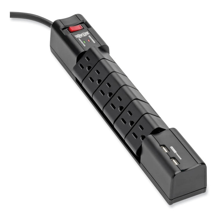 Protect It! Surge Suppressor, 6 AC Outlets/2 USB Ports, 8 ft Cord, 1,080 J, Black