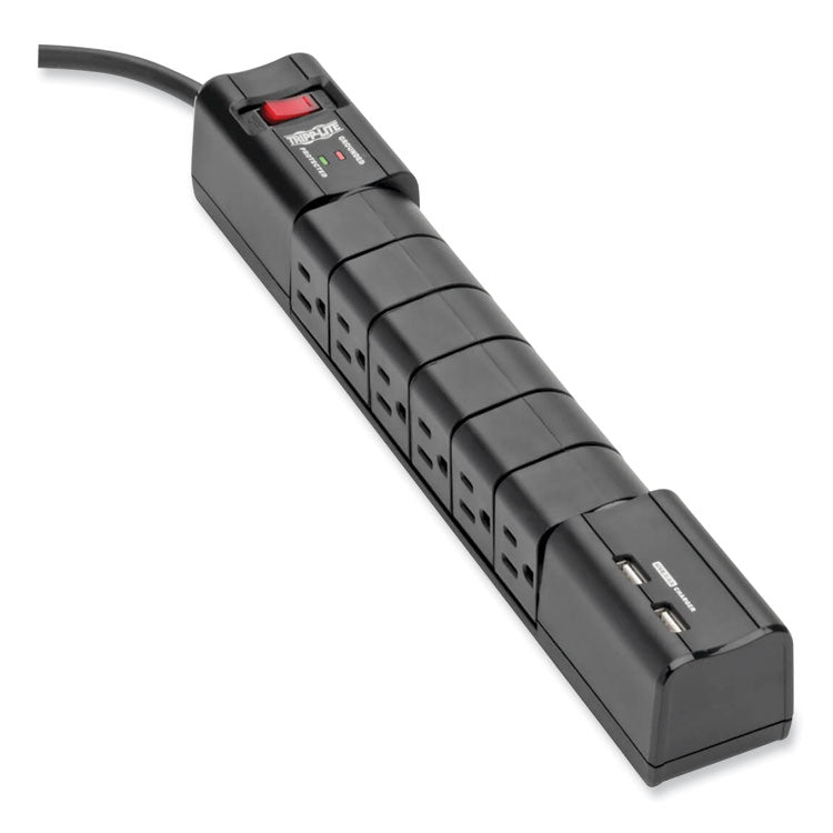 Protect It! Surge Suppressor, 6 AC Outlets/2 USB Ports, 8 ft Cord, 1,080 J, Black