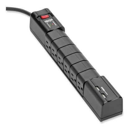 Protect It! Surge Suppressor, 6 AC Outlets/2 USB Ports, 8 ft Cord, 1,080 J, Black