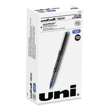 VISION Rollerball Pen, Stick, Bold 1 mm, Blue Ink, Black/Blue/Clear Barrel, Dozen