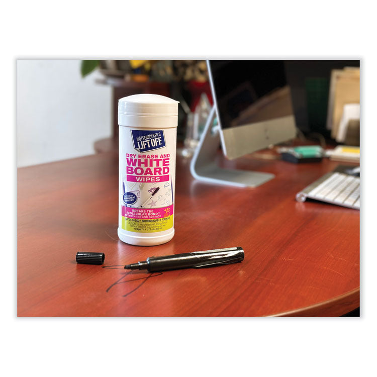 Dry Erase Board Cleaner Wipes, Cloth, 7 x 12, 40/Canister, 6 Canisters/Carton