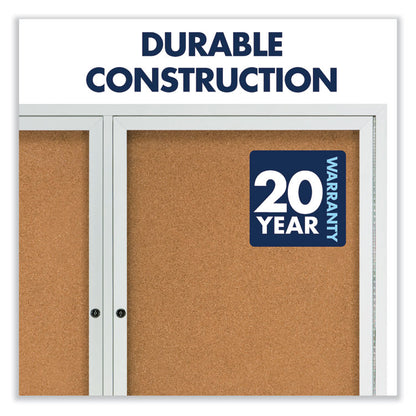 Enclosed Indoor Cork Bulletin Board with Two Hinged Doors, 48" x 36", Tan Surface, Satin Aluminum Frame