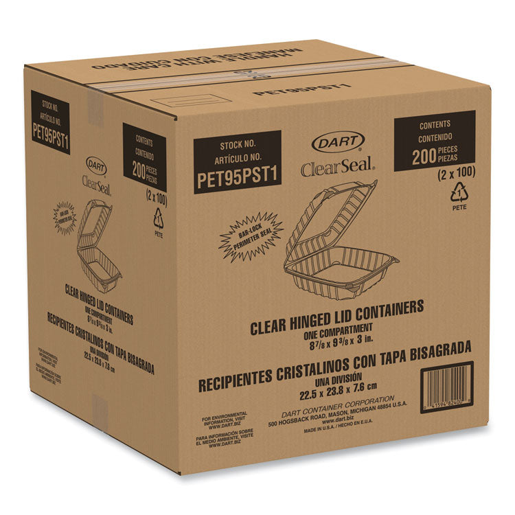 ClearSeal Hinged-Lid Plastic Containers, 9.3 x 8.83 x 3, Clear, 200/Carton