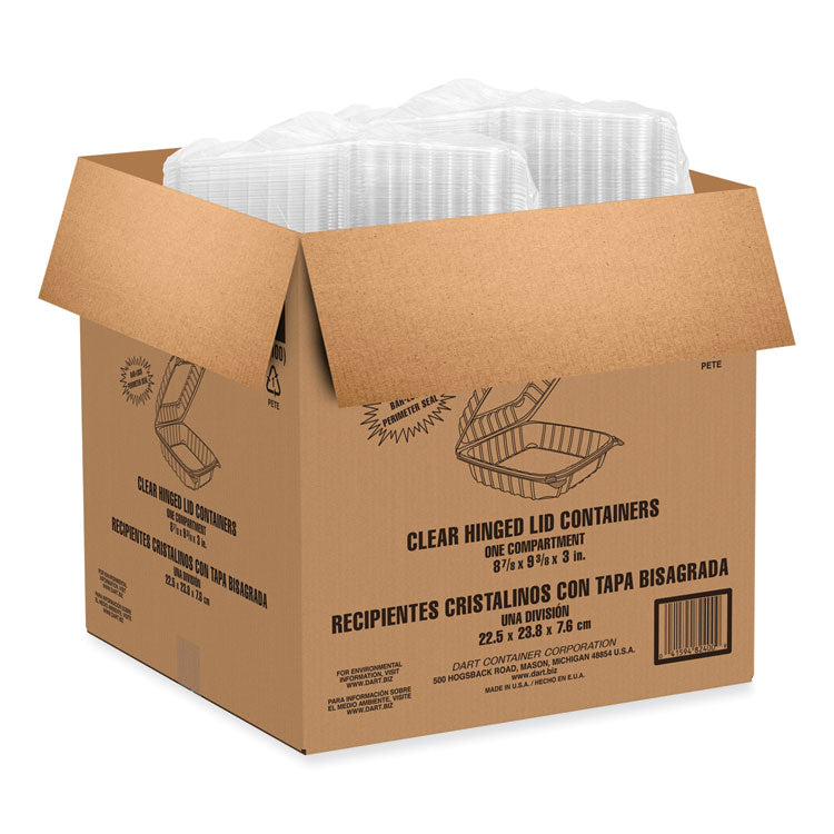 ClearSeal Hinged-Lid Plastic Containers, 9.3 x 8.83 x 3, Clear, 200/Carton