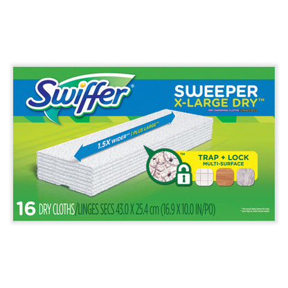 Sweeper XL Dry Refill Cloths, 16.9" x 9.8", White, 16/Box, 4 Boxes/Carton
