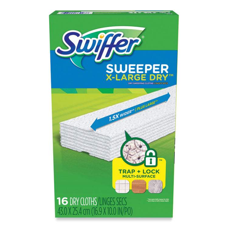 Sweeper XL Dry Refill Cloths, 16.9" x 9.8", White, 16/Box, 4 Boxes/Carton